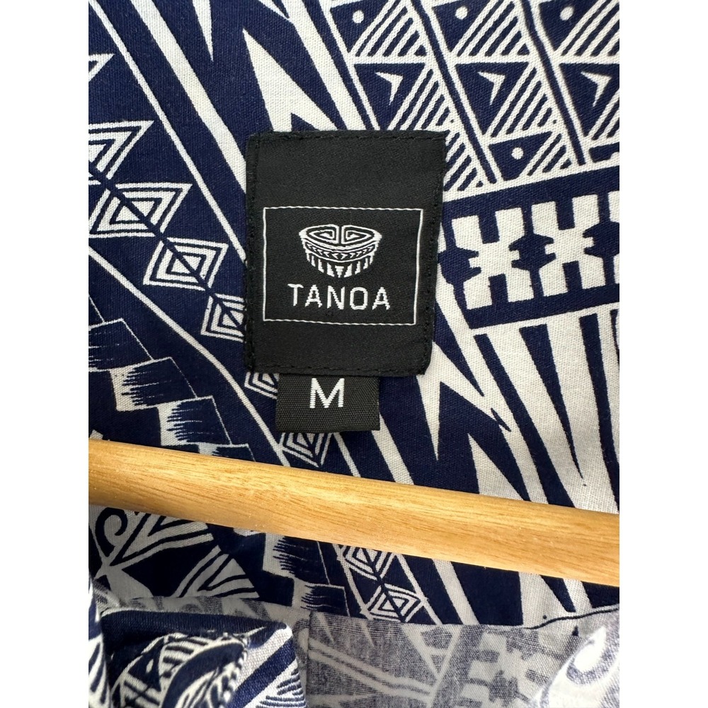 Tanoa Polynesian Tribal Hawaiian Shirt Men M Blue White 100% Cotton Fiji - Picture 5 of 13